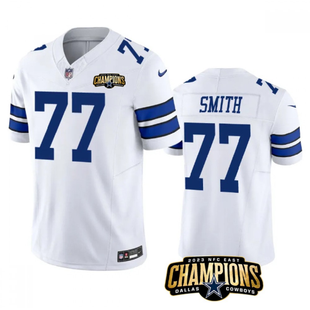 Men's Dallas Cowboys #77 Tyron Smith White 2023 F.U.S.E. NFC East Champions Patch Stitched Football Jersey Men's Dallas Cowboys #77 Tyron Smith White 2023 F.U.S.E. NFC East Champions Patch Stitched Football Jersey