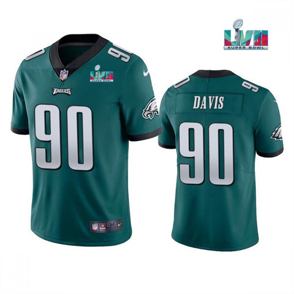 Men's Philadelphia Eagles #90 Jordan Davis Green Super Bowl LVII Patch Vapor Untouchable Limited Stitched Jersey Men's Philadelphia Eagles #90 Jordan Davis Green Super Bowl LVII Patch Vapor Untouchable Limited Stitched Jersey