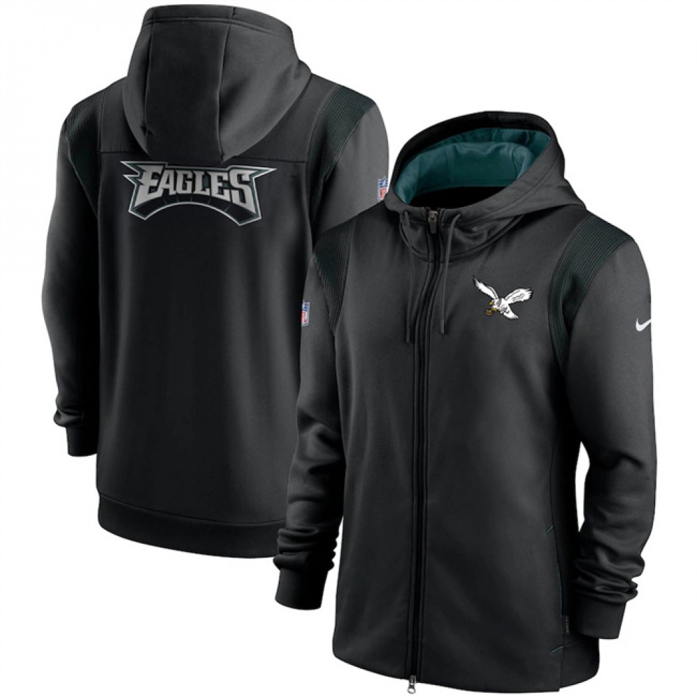 Men's Philadelphia Eagles Black Sideline Team Performance Full-Zip Hoodie Men's Philadelphia Eagles Black Sideline Team Performance Full-Zip Hoodie