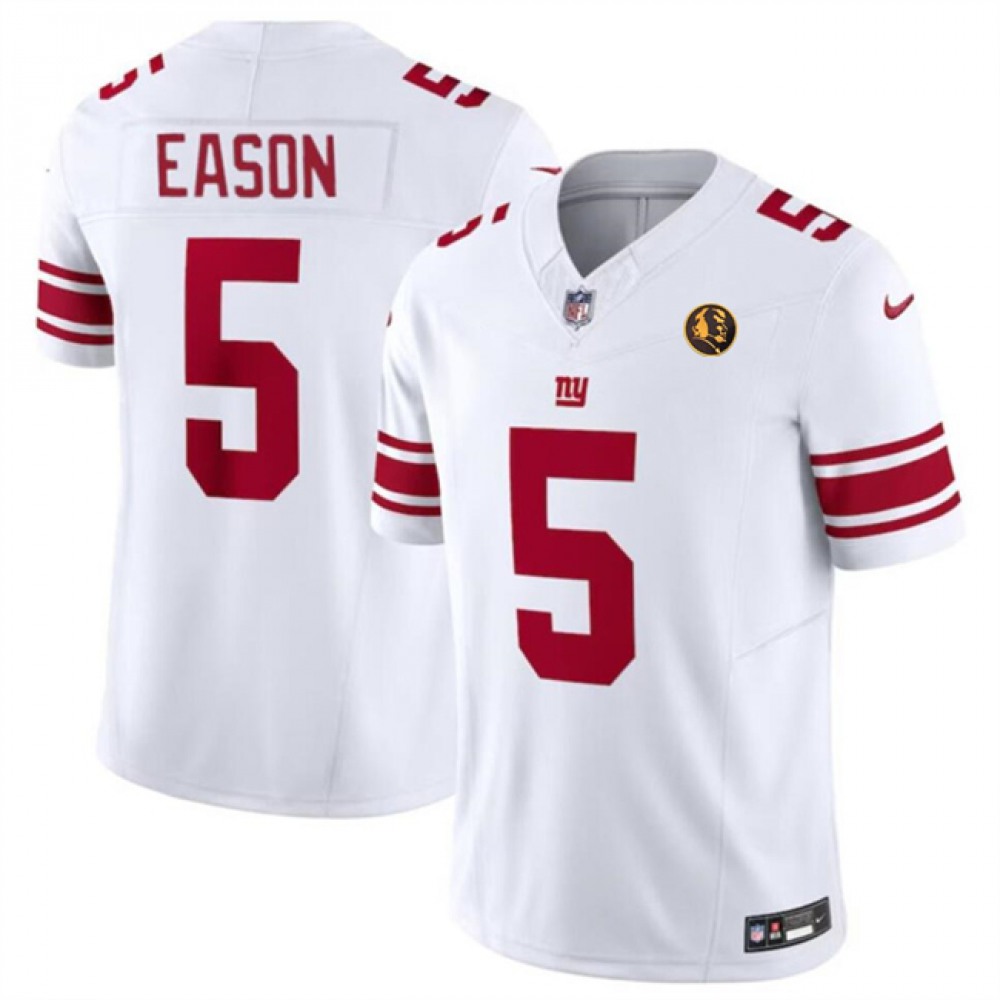 Men's New York Giants #5 Jacob Eason White 2023 F.U.S.E. With John Madden Patch Vapor Limited Stitched Football Jersey Men's New York Giants #5 Jacob Eason White 2023 F.U.S.E. With John Madden Patch Vapor Limited Stitched Football Jersey