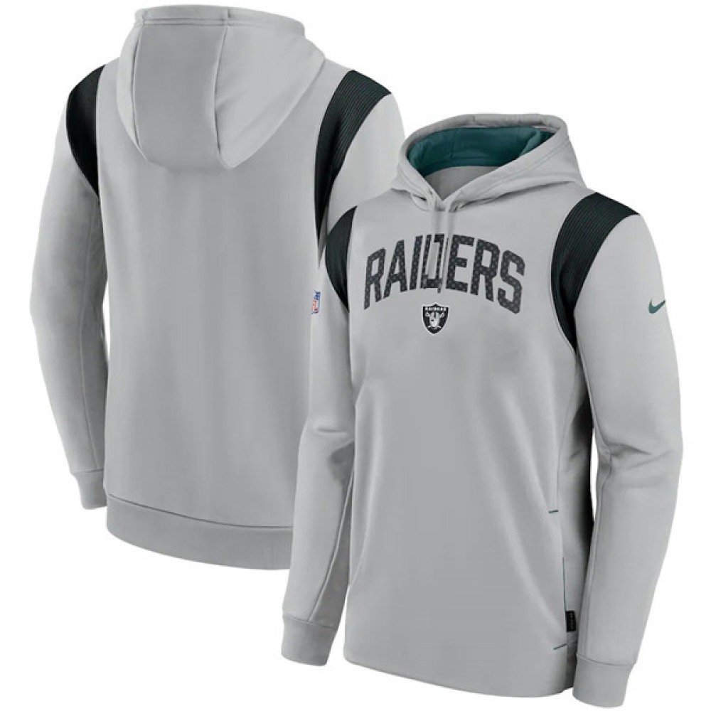 Men's Las Vegas Raiders Grey Sideline Stack Performance Pullover Hoodie 002 Men's Las Vegas Raiders Grey Sideline Stack Performance Pullover Hoodie 002