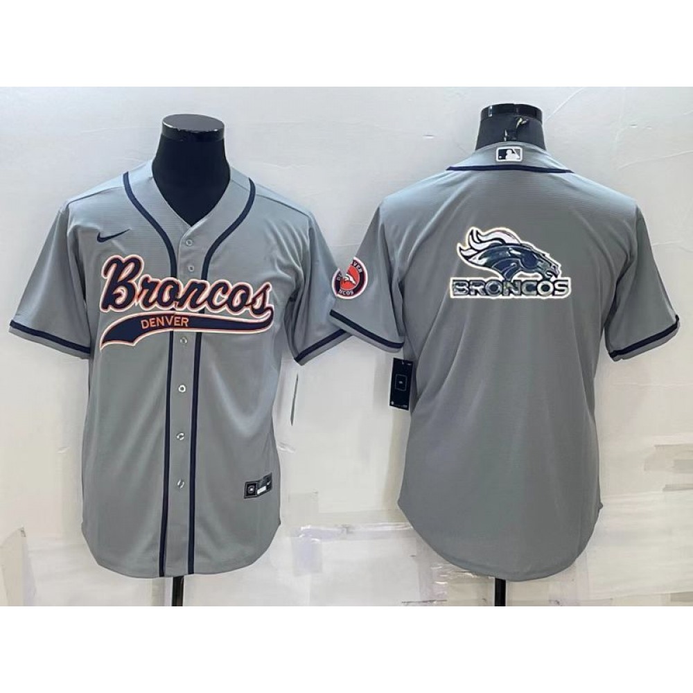 Men's Denver Broncos Grey Team Big Logo With Patch Cool Base Stitched Baseball Jersey Men's Denver Broncos Grey Team Big Logo With Patch Cool Base Stitched Baseball Jersey