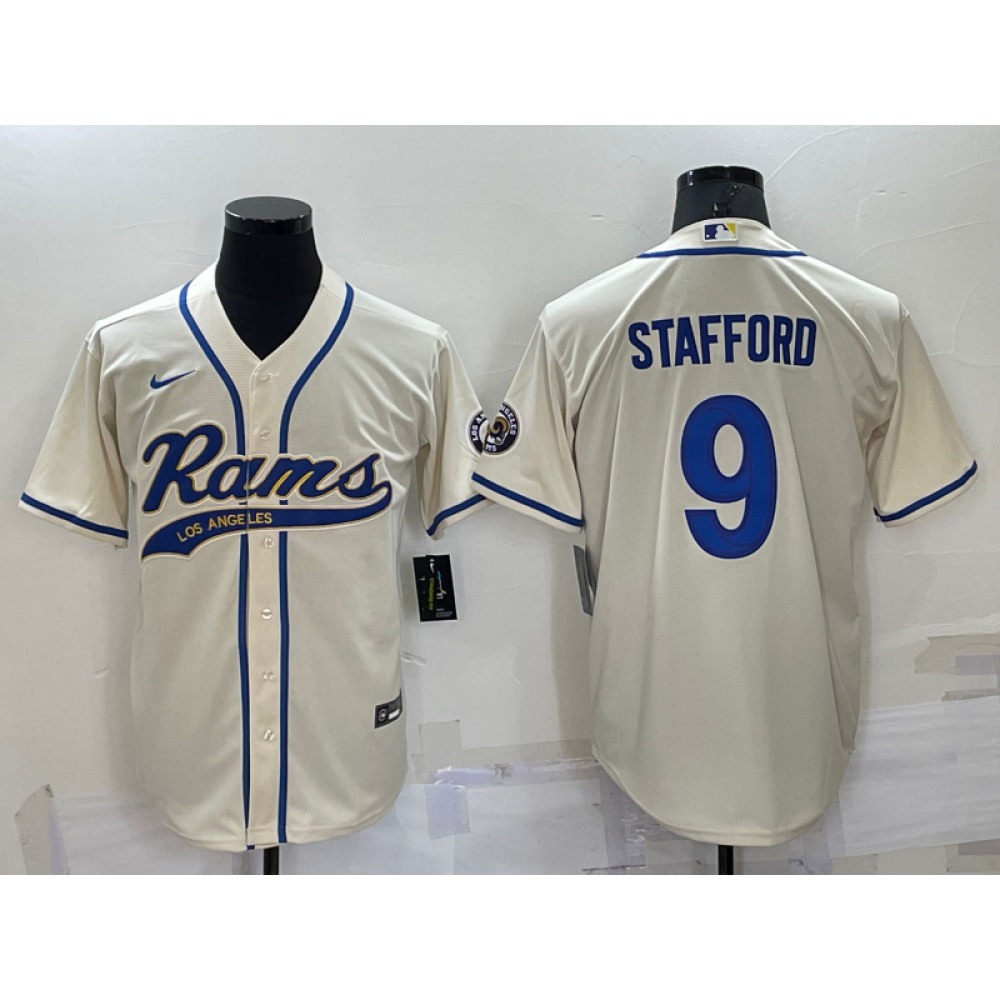 Men's Los Angeles Rams #9 Matthew Stafford Bone Cool Base Stitched Baseball Jersey Men's Los Angeles Rams #9 Matthew Stafford Bone Cool Base Stitched Baseball Jersey