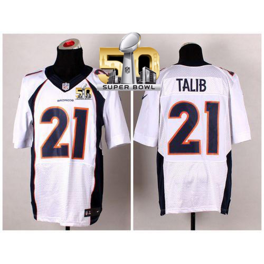 Nike Broncos #21 Aqib Talib White Super Bowl 50 Men's Stitched NFL New Elite Jersey Nike Broncos #21 Aqib Talib White Super Bowl 50 Men's Stitched NFL New Elite Jersey