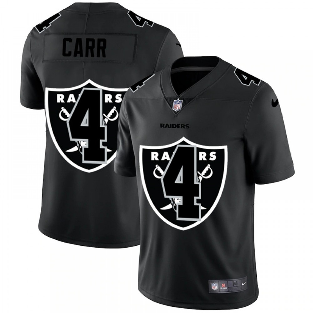 Men's Las Vegas Raiders #4 Derek Carr 2020 Black Shadow Logo Limited Stitched Jersey Men's Las Vegas Raiders #4 Derek Carr 2020 Black Shadow Logo Limited Stitched Jersey