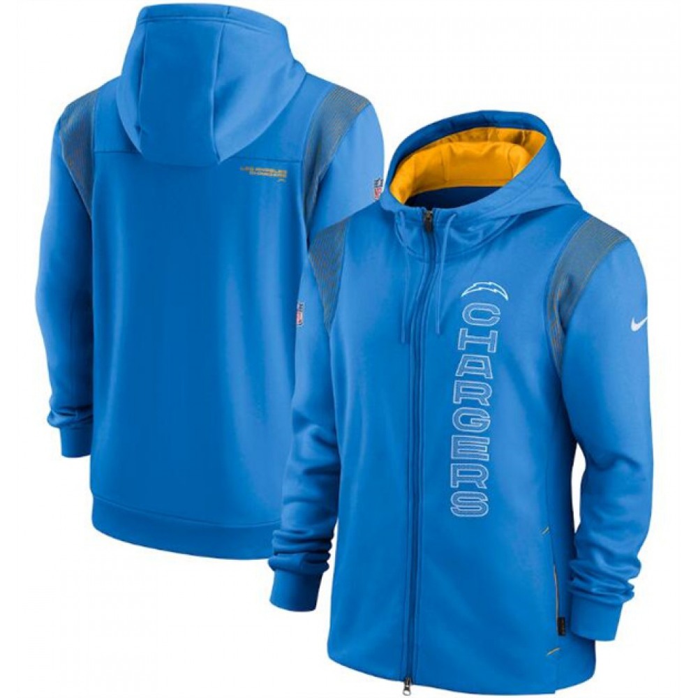Men's Los Angeles Chargers 2021 Powder Blue Sideline Team Performance Full-Zip Hoodie Men's Los Angeles Chargers 2021 Powder Blue Sideline Team Performance Full-Zip Hoodie