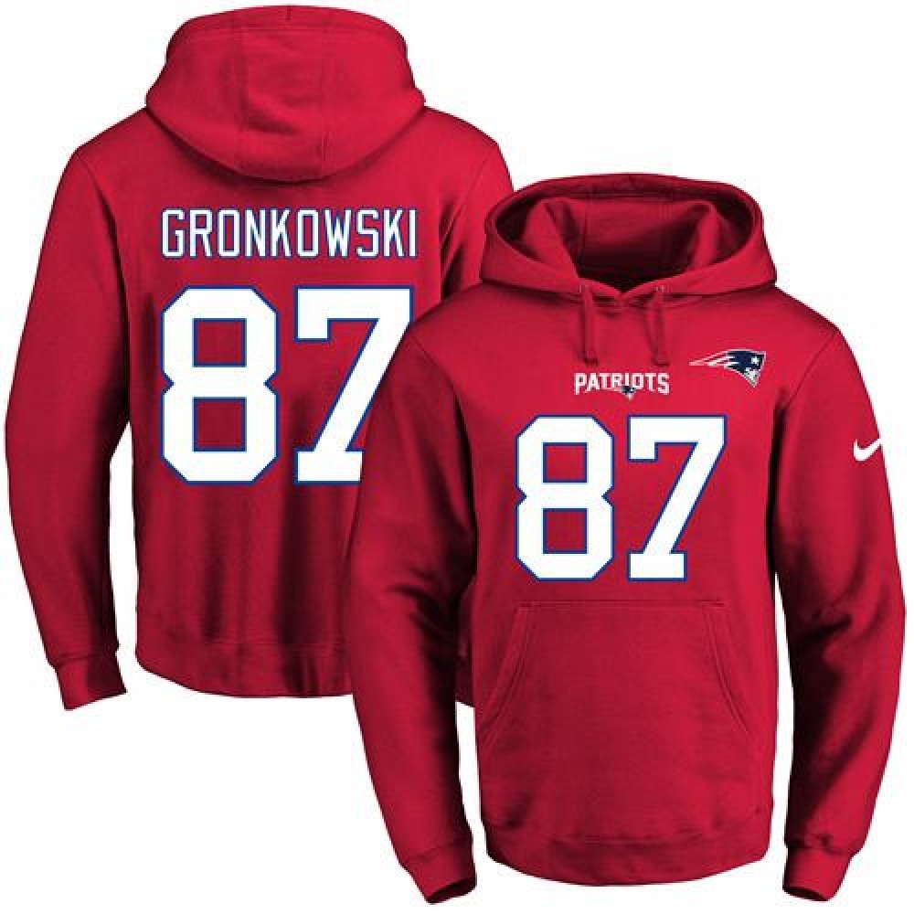 Nike Patriots #87 Rob Gronkowski Red Name & Number Pullover NFL Hoodie Nike Patriots #87 Rob Gronkowski Red Name & Number Pullover NFL Hoodie