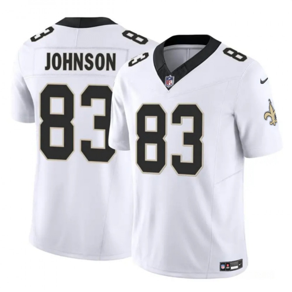 Men's New Orleans Saints #83 Juwan Johnson White 2023 F.U.S.E. Vapor Untouchable Limited Stitched Jersey Men's New Orleans Saints #83 Juwan Johnson White 2023 F.U.S.E. Vapor Untouchable Limited Stitched Jersey
