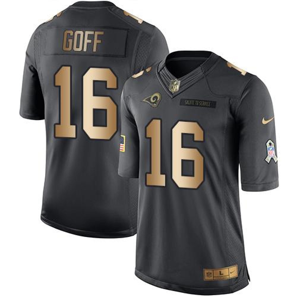 Nike Rams #16 Jared Goff Black Men's Stitched NFL Limited Gold Salute To Service Jersey Nike Rams #16 Jared Goff Black Men's Stitched NFL Limited Gold Salute To Service Jersey