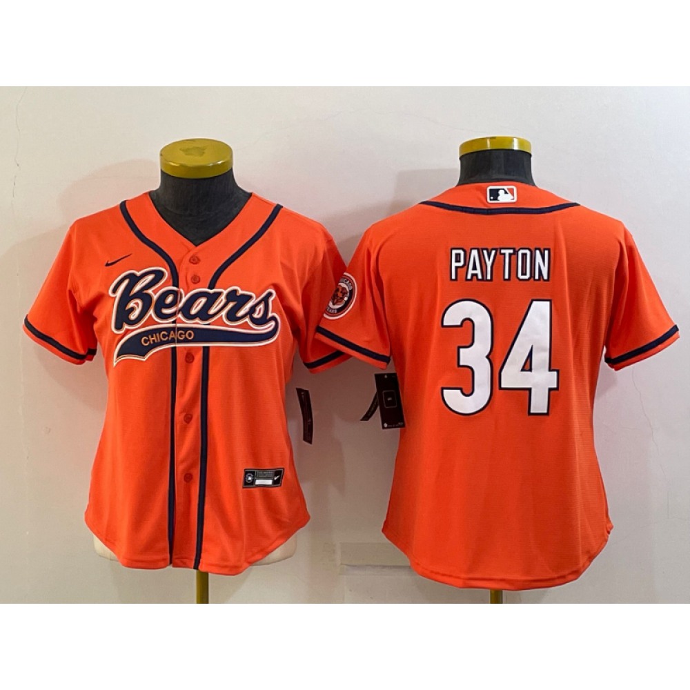 Women's Chicago Bears #34 Walter Payton Orange With Patch Cool Base Stitched Baseball Jersey(Run Small) Women's Chicago Bears #34 Walter Payton Orange With Patch Cool Base Stitched Baseball Jersey(Run Small)