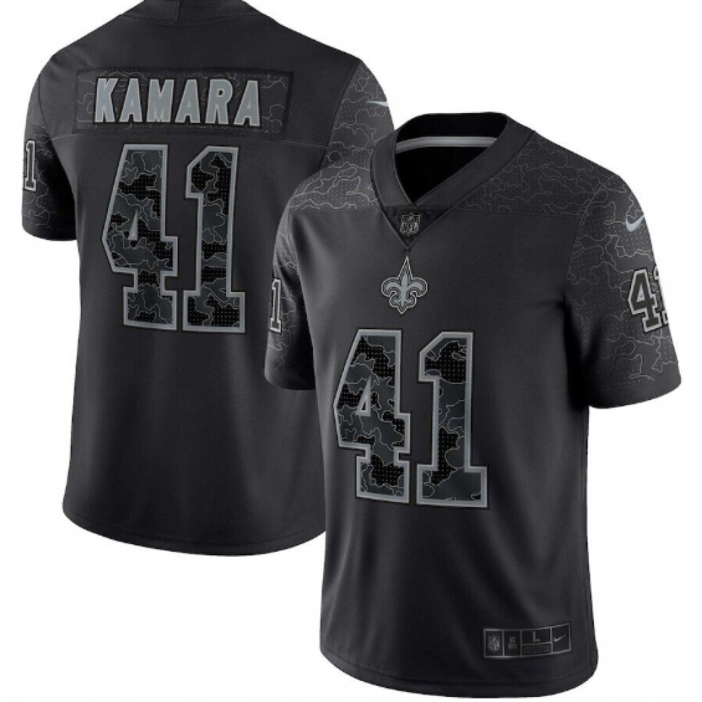 Men's New Orleans Saints #41 Alvin Kamara Black Reflective Limited Stitched Football Jersey Men's New Orleans Saints #41 Alvin Kamara Black Reflective Limited Stitched Football Jersey