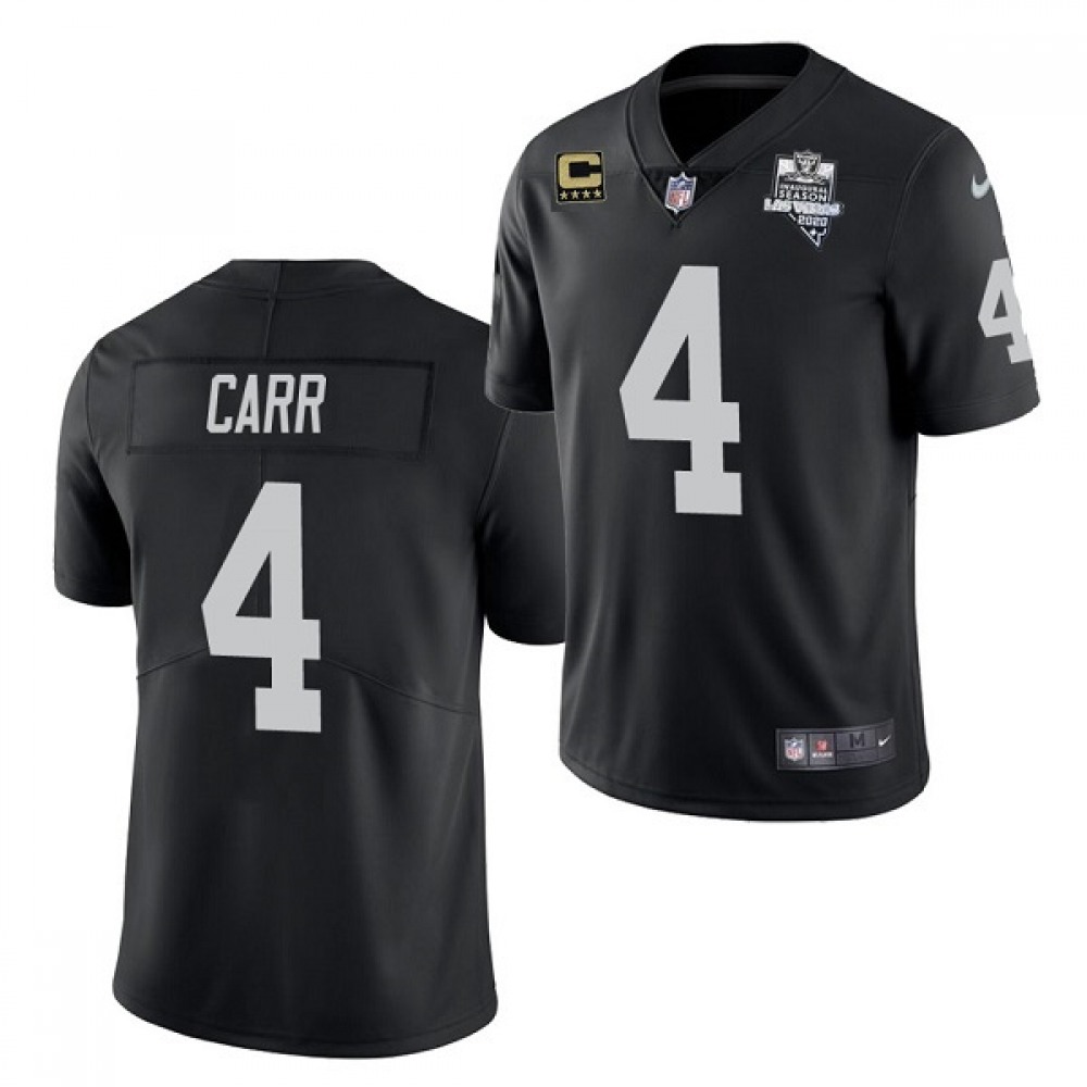 Men's Las Vegas Raiders #4 Derek Carr 2020 Black Inaugural Season With C Patch Vapor Limited Stitched Jersey Men's Las Vegas Raiders #4 Derek Carr 2020 Black Inaugural Season With C Patch Vapor Limited Stitched Jersey