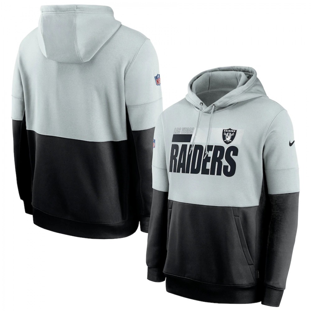 Men's Las Vegas Raiders Silver/Black Sideline Impact Lockup Performance Pullover Hoodie Men's Las Vegas Raiders Silver/Black Sideline Impact Lockup Performance Pullover Hoodie