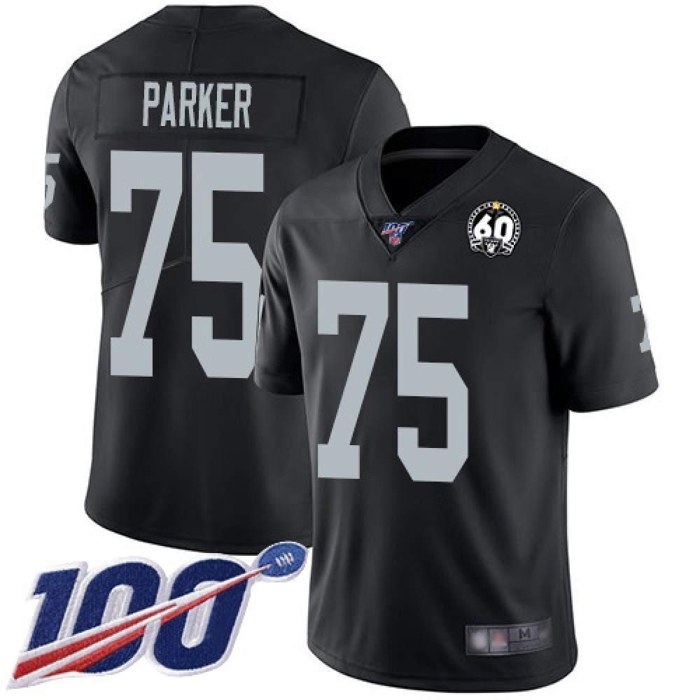 Men's Oakland Raiders #75 Brandon Parker Black 100th Season with 60 Patch Vapor Limited Stitched NFL Jersey Men's Oakland Raiders #75 Brandon Parker Black 100th Season with 60 Patch Vapor Limited Stitched NFL Jersey