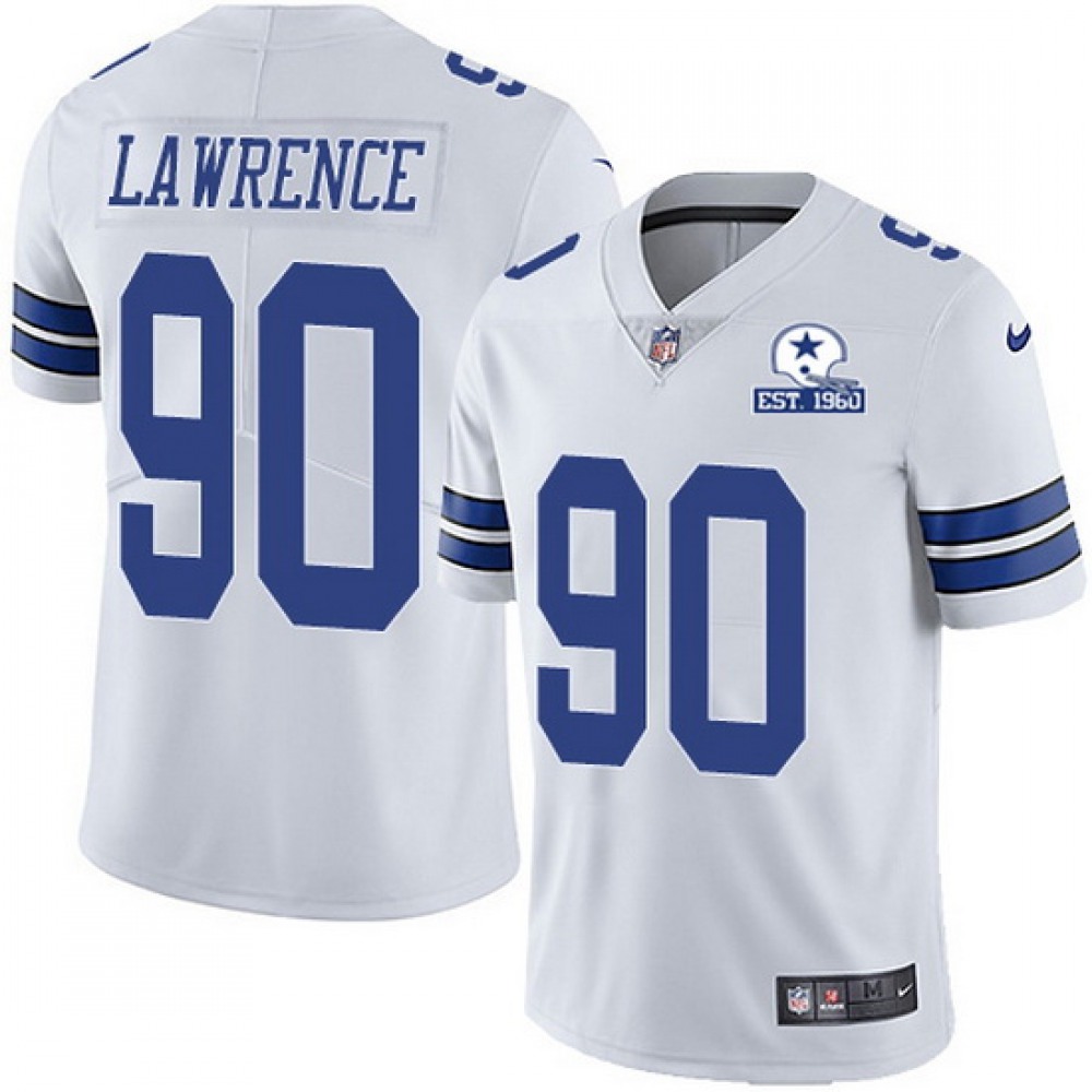 Men's Dallas Cowboys #90 Demarcus Lawrence White With Established In 1960 Patch Limited Stitched Jersey Men's Dallas Cowboys #90 Demarcus Lawrence White With Established In 1960 Patch Limited Stitched Jersey