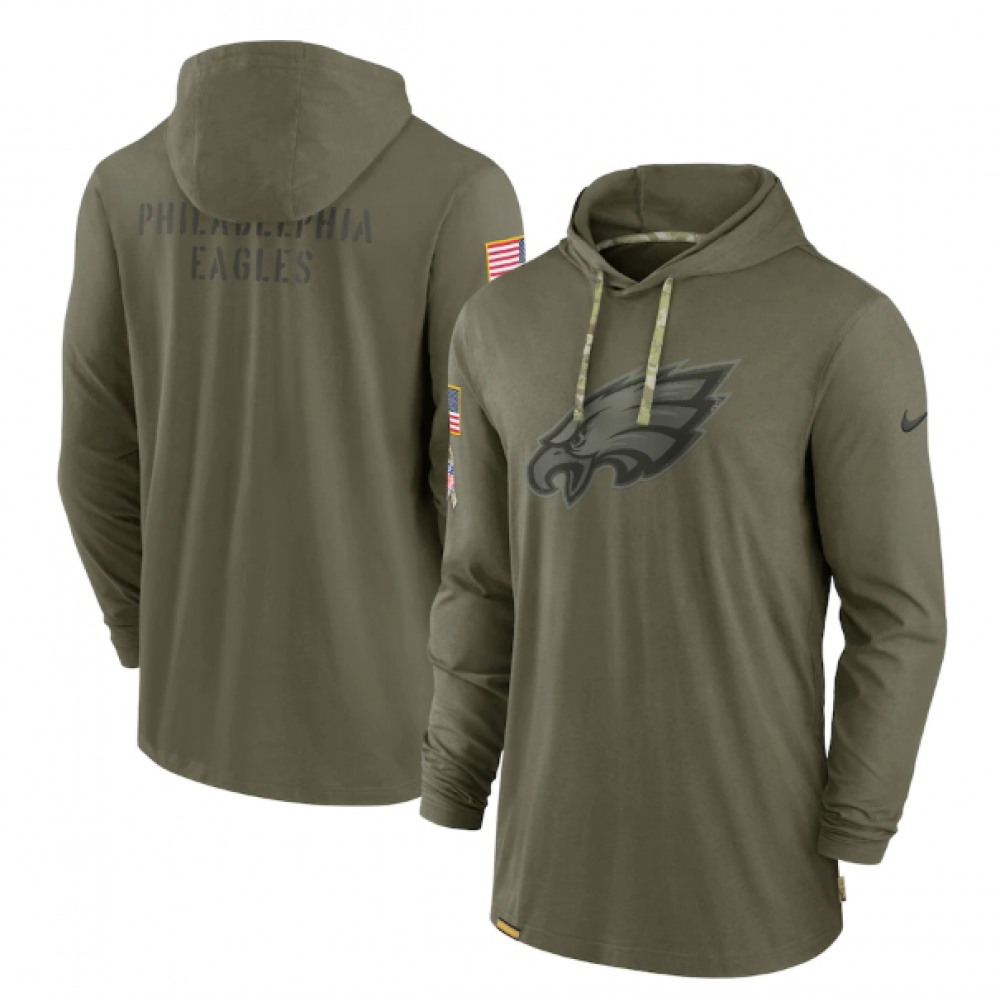 Men's Philadelphia Eagles 2022 Olive Salute to Service Tonal Pullover Hoodie Men's Philadelphia Eagles 2022 Olive Salute to Service Tonal Pullover Hoodie