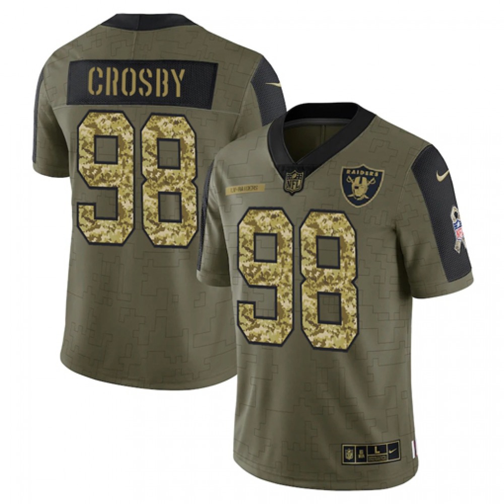Men's Las Vegas Raiders #98 Maxx Crosby 2021 Olive Camo Salute To Service Limited Stitched Jersey Men's Las Vegas Raiders #98 Maxx Crosby 2021 Olive Camo Salute To Service Limited Stitched Jersey