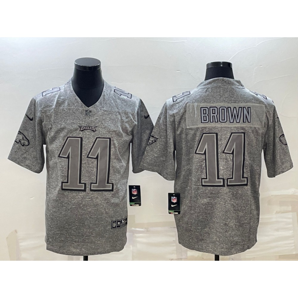 Men's Philadelphia Eagles #11 A. J. Brown Grey Stitched Jersey Men's Philadelphia Eagles #11 A. J. Brown Grey Stitched Jersey