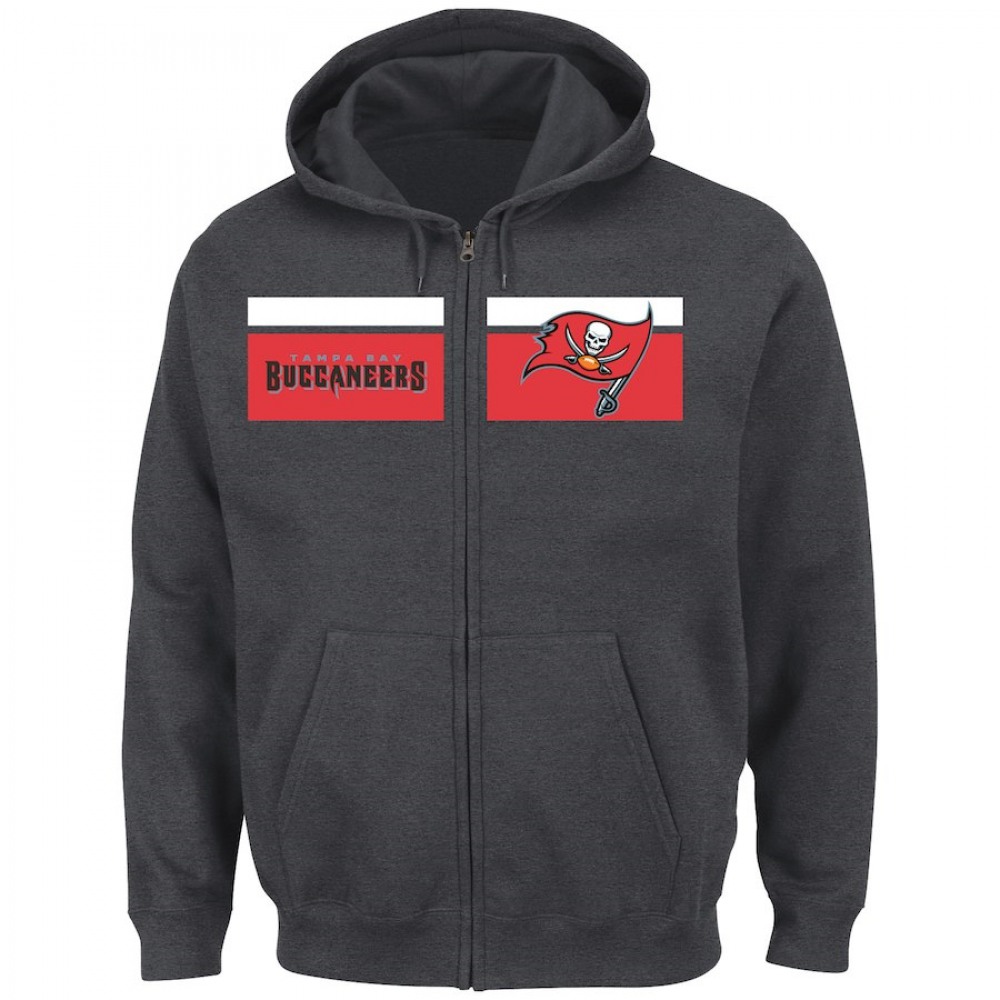 Men's Tampa Bay Buccaneers Charcoal Majestic Touchback Full-Zip NFL Hoodie Men's Tampa Bay Buccaneers Charcoal Majestic Touchback Full-Zip NFL Hoodie