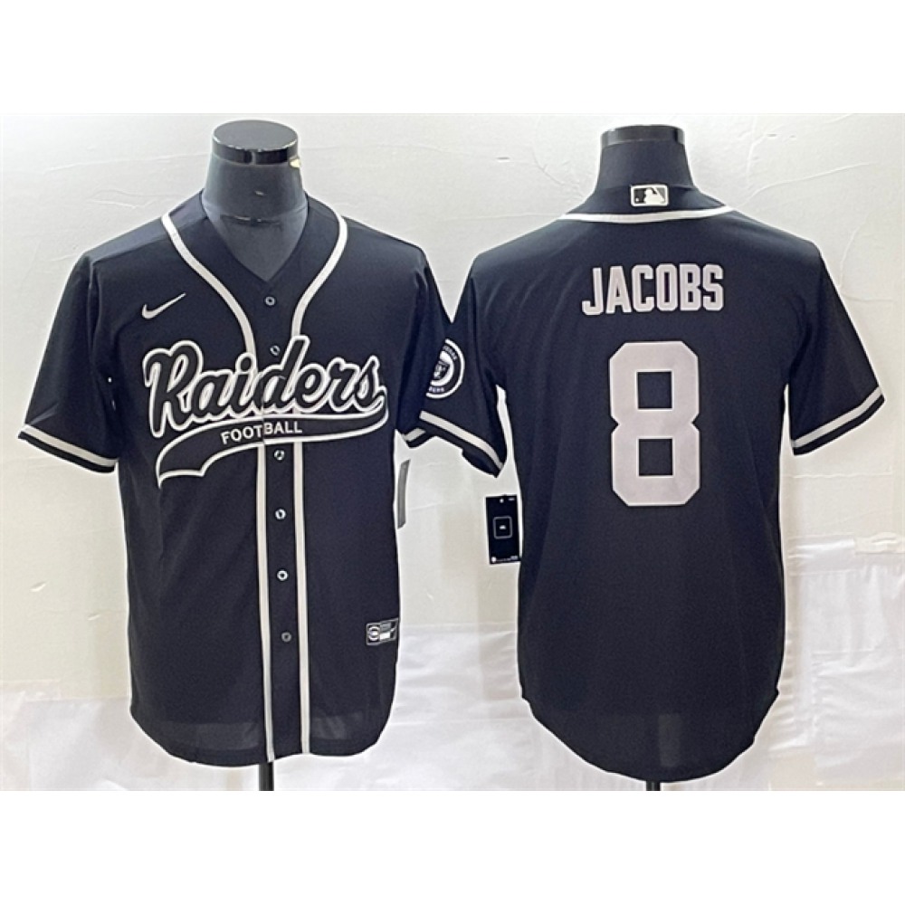 Men's Las Vegas Raiders #8 Josh Jacobs Black Cool Base Stitched Baseball Jersey Men's Las Vegas Raiders #8 Josh Jacobs Black Cool Base Stitched Baseball Jersey