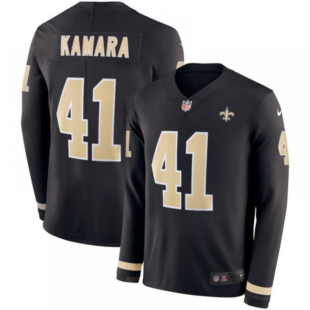 Men's New Orleans Saints #41 Alvin Kamara Black Therma Long Sleeve Stitched NFL Jersey Men's New Orleans Saints #41 Alvin Kamara Black Therma Long Sleeve Stitched NFL Jersey