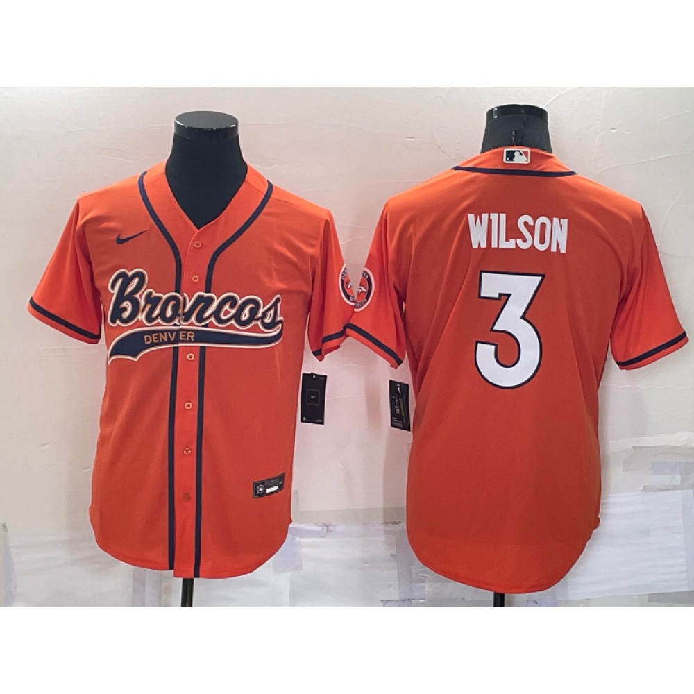 Men's Denver Broncos #3 Russell Wilson Orange Cool Base Stitched Baseball Jersey Men's Denver Broncos #3 Russell Wilson Orange Cool Base Stitched Baseball Jersey