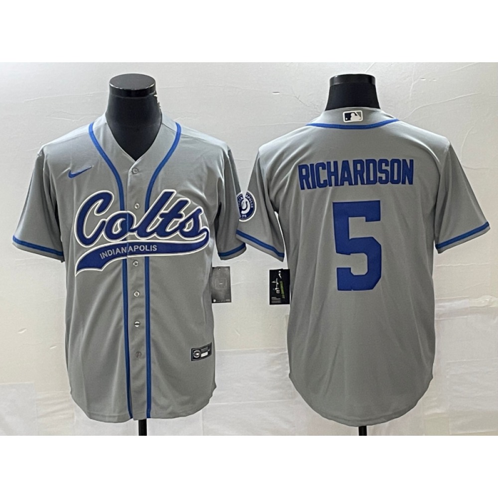 Men's Indianapolis Colts #5 Anthony Richardson Gray Cool Base Stitched Baseball Jersey Men's Indianapolis Colts #5 Anthony Richardson Gray Cool Base Stitched Baseball Jersey
