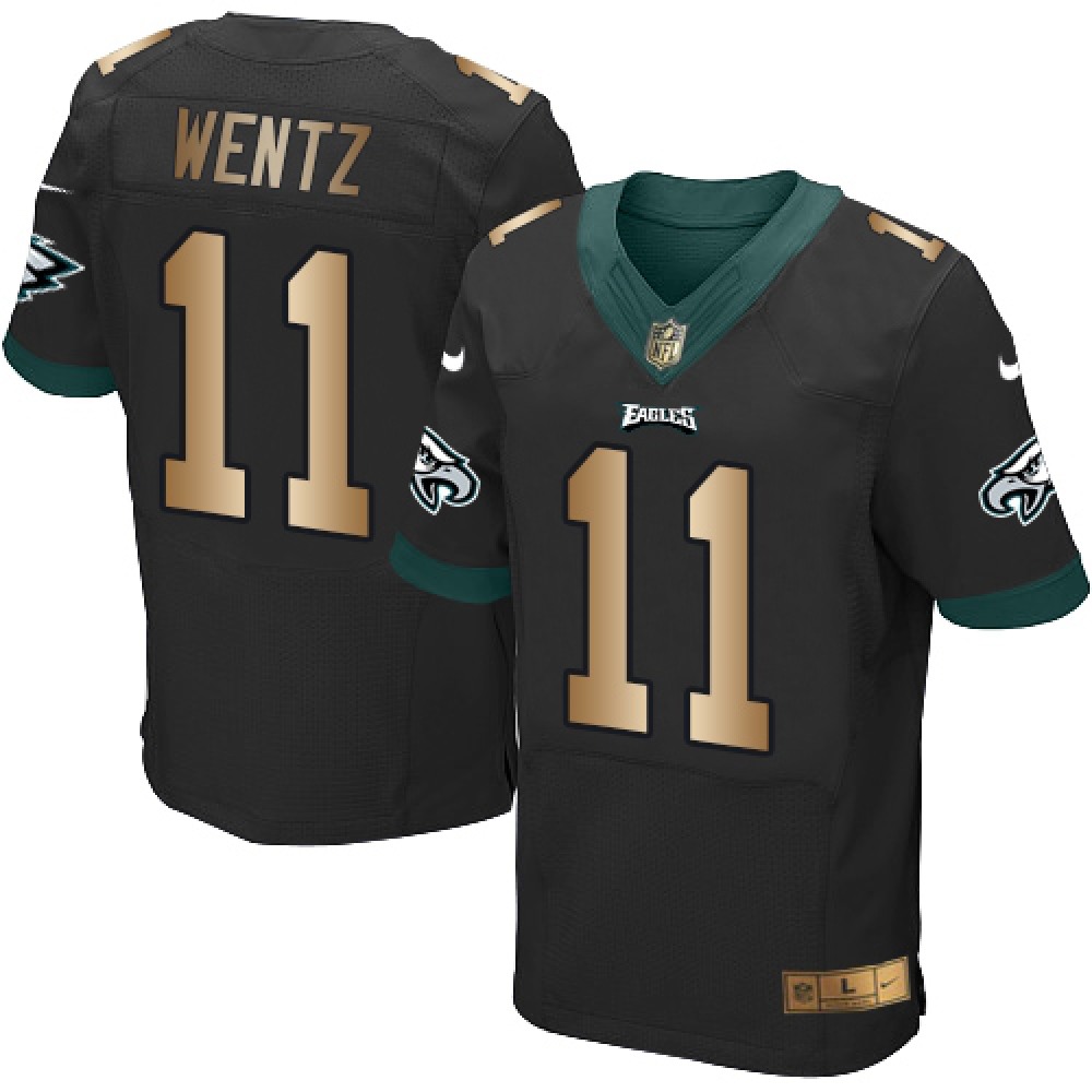 Nike Eagles #11 Carson Wentz Black Alternate Men's Stitched NFL New Elite Gold Jersey Nike Eagles #11 Carson Wentz Black Alternate Men's Stitched NFL New Elite Gold Jersey