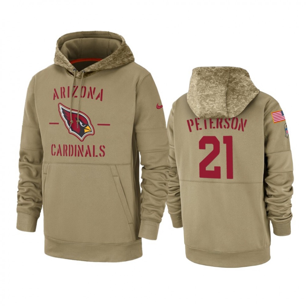 Men's Arizona Cardinals #21 Patrick Peterson Tan 2019 Salute to Service Sideline Therma Pullover Hoodie Men's Arizona Cardinals #21 Patrick Peterson Tan 2019 Salute to Service Sideline Therma Pullover Hoodie