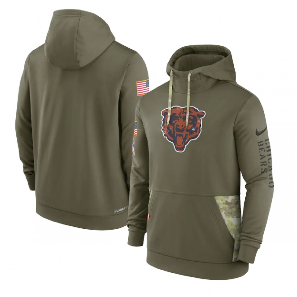 Men's Chicago Bears 2022 Olive Salute to Service Therma Performance Pullover Hoodie Men's Chicago Bears 2022 Olive Salute to Service Therma Performance Pullover Hoodie