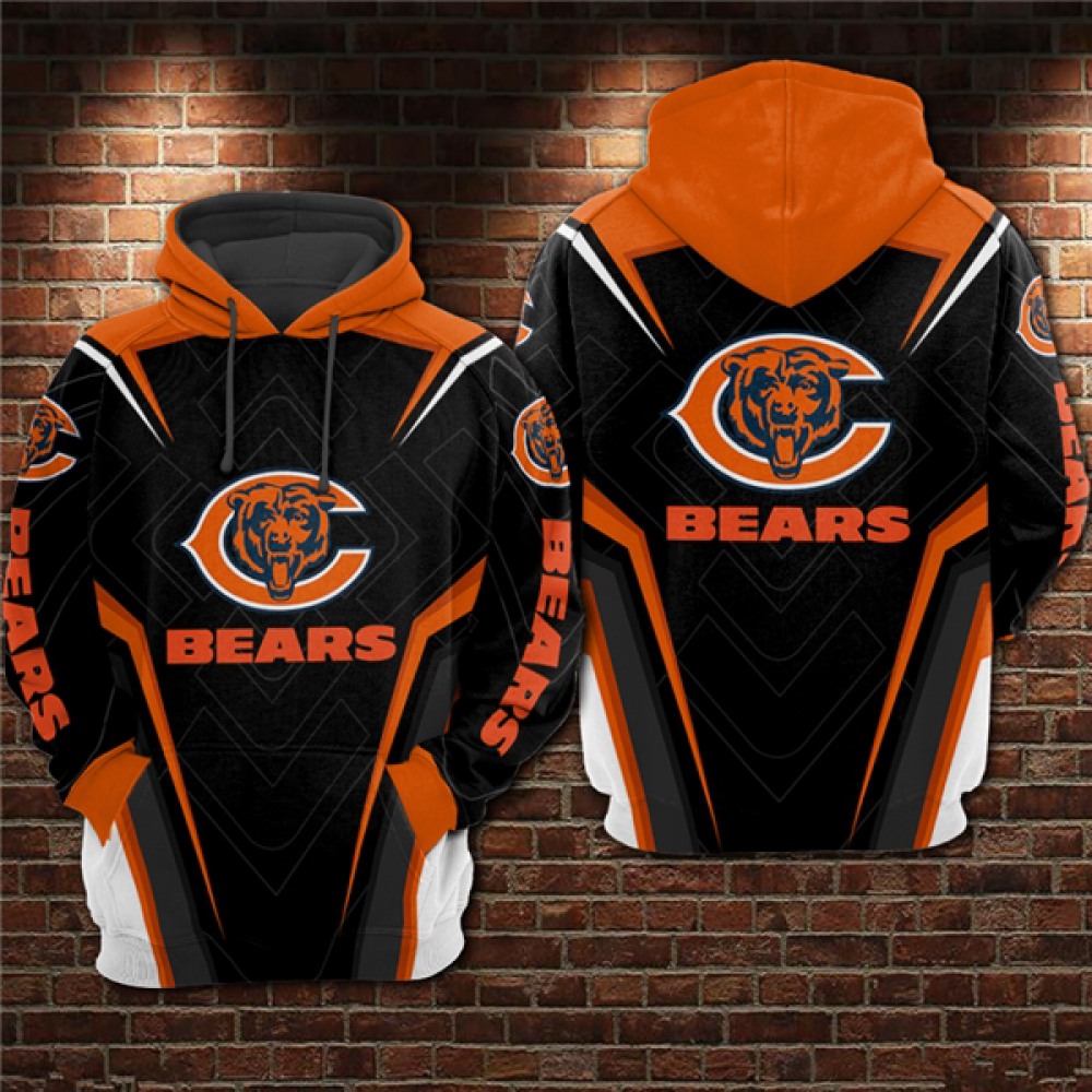Men's Chicago Bears Black/Orange 3D All Over Print Pullover Hoodie Men's Chicago Bears Black/Orange 3D All Over Print Pullover Hoodie