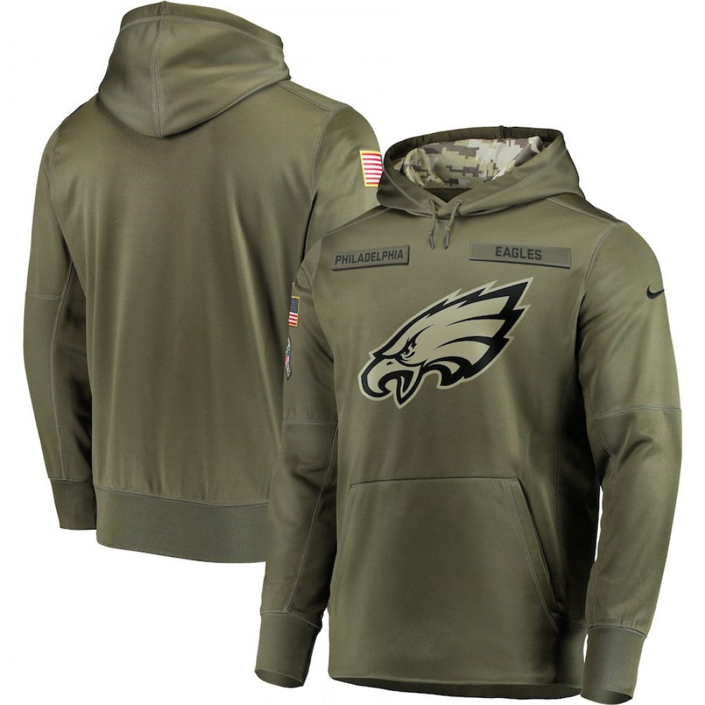 Men's Philadelphia Eagles 2018 Olive Salute to Service Sideline Therma Performance Pullover Stitched NFL Hoodie Men's Philadelphia Eagles 2018 Olive Salute to Service Sideline Therma Performance Pullover Stitched NFL Hoodie