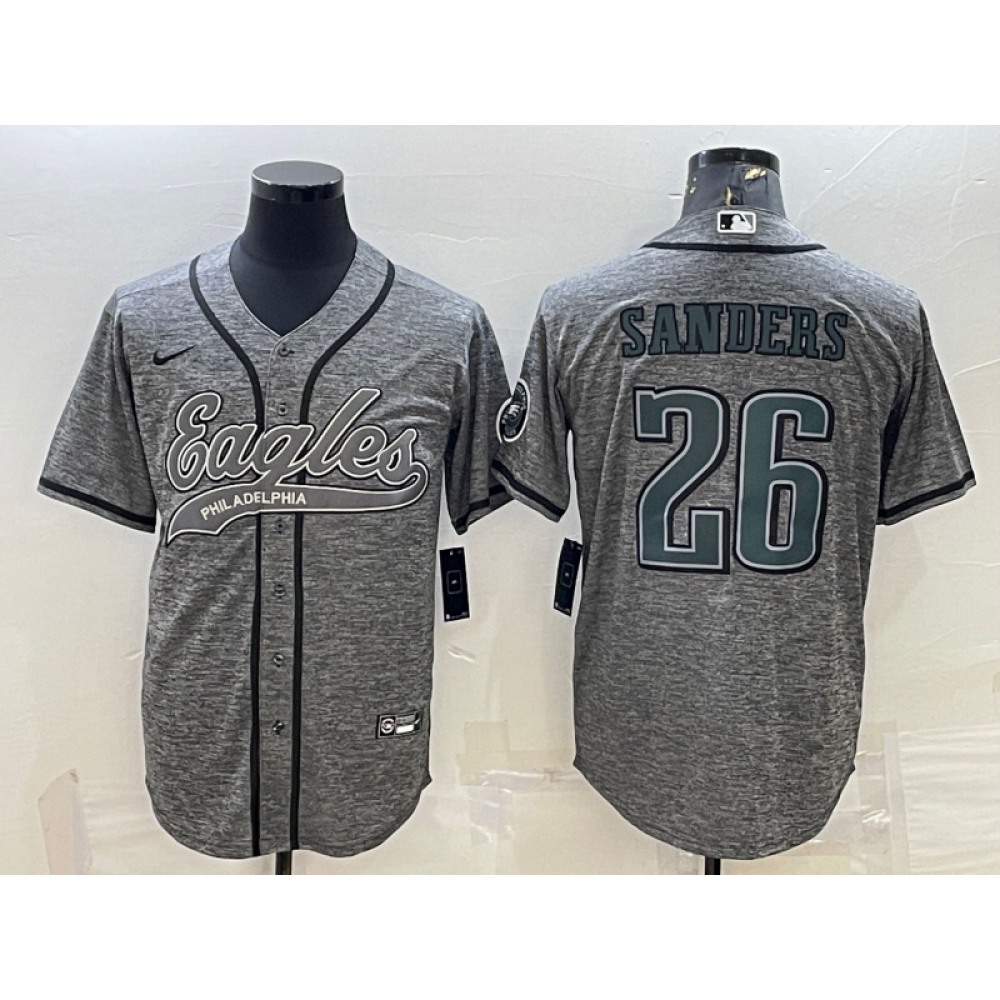 Men's Philadelphia Eagles #26 Miles Sanders Gray With Patch Cool Base Stitched Baseball Jersey Men's Philadelphia Eagles #26 Miles Sanders Gray With Patch Cool Base Stitched Baseball Jersey