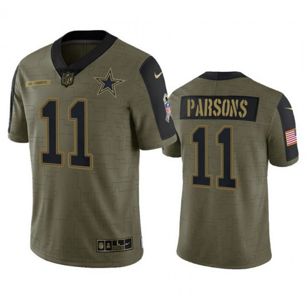 Men's Dallas Cowboys #11 Micah Parsons 2021 Olive Salute To Service Limited Stitched Jersey Men's Dallas Cowboys #11 Micah Parsons 2021 Olive Salute To Service Limited Stitched Jersey