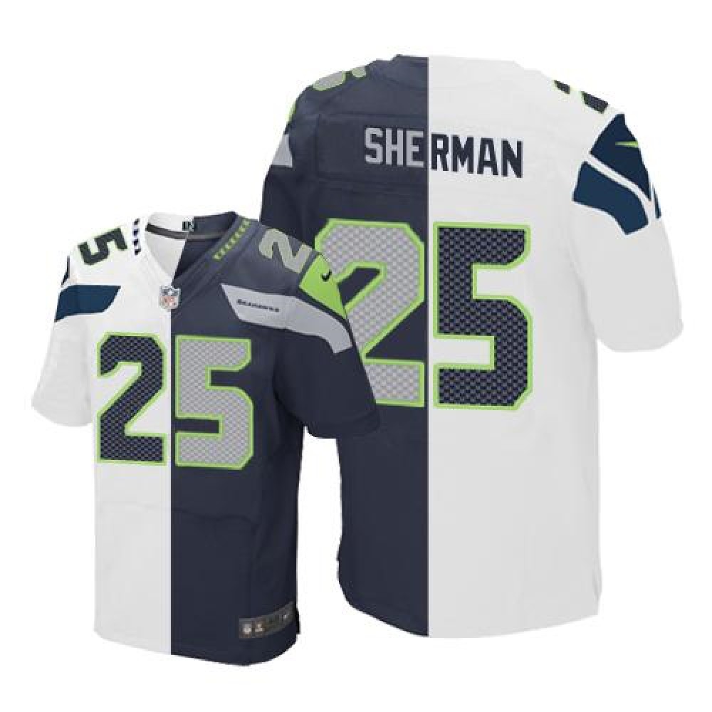 Nike Seahawks #25 Richard Sherman White/Steel Blue Men's Stitched NFL Elite Split Jersey Nike Seahawks #25 Richard Sherman White/Steel Blue Men's Stitched NFL Elite Split Jersey