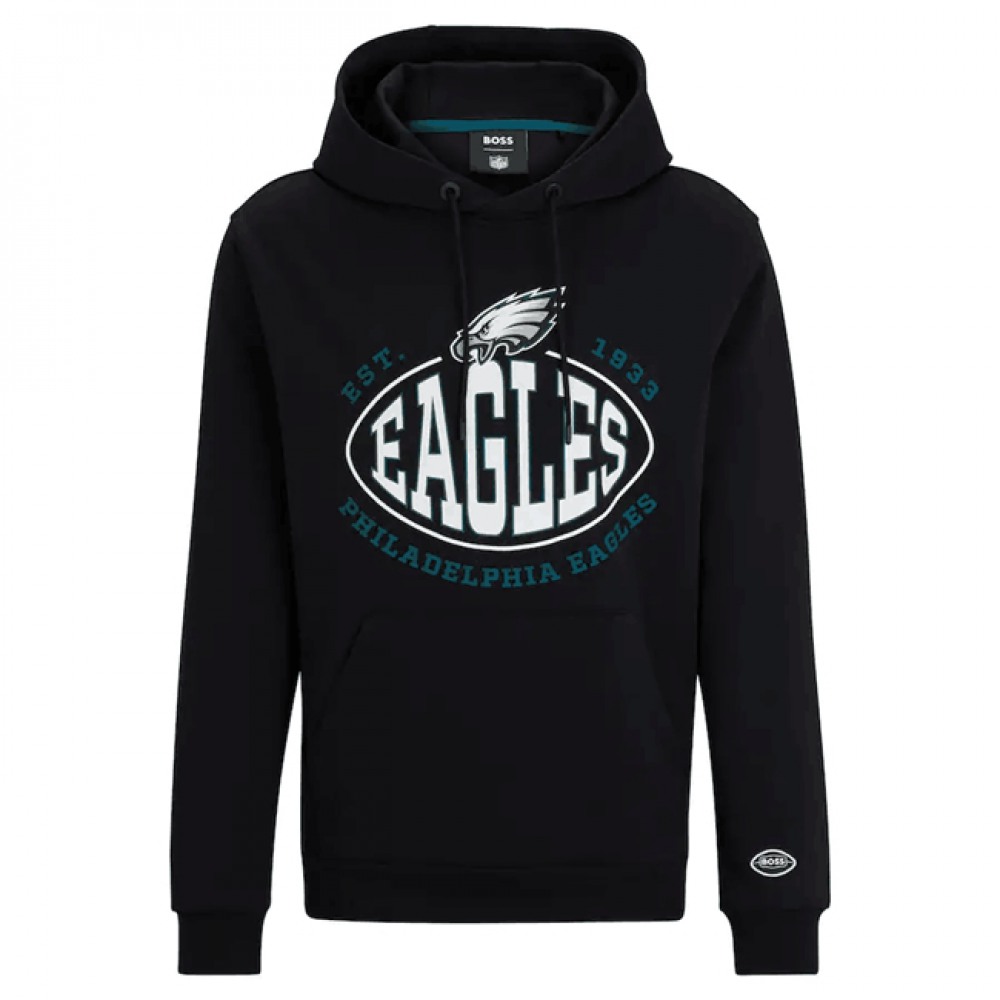 Men's Philadelphia Eagles Black BOSS X Touchback Pullover Hoodie Men's Philadelphia Eagles Black BOSS X Touchback Pullover Hoodie
