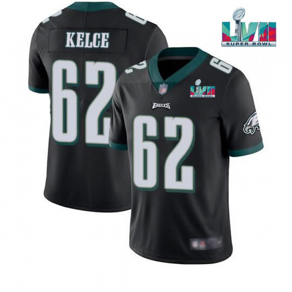 Men's Philadelphia Eagles #62 Jason Kelce Black Super Bowl LVII Patch Vapor Untouchable Limited Stitched Jersey Men's Philadelphia Eagles #62 Jason Kelce Black Super Bowl LVII Patch Vapor Untouchable Limited Stitched Jersey