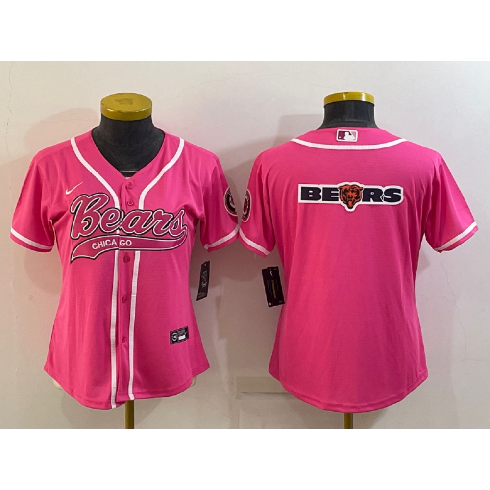 Women's Chicago Bears Pink Team Big Logo With Patch Cool Base Stitched Baseball Jersey(Run Small) Women's Chicago Bears Pink Team Big Logo With Patch Cool Base Stitched Baseball Jersey(Run Small)