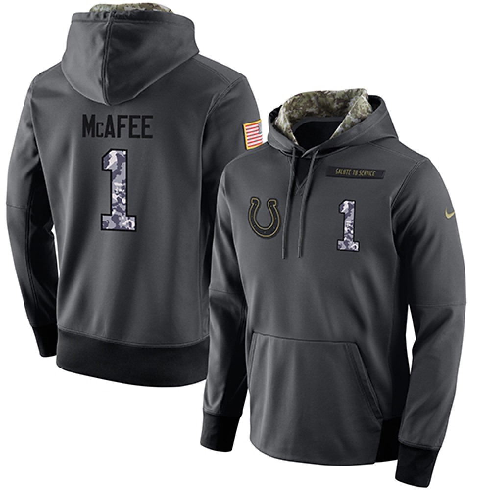 NFL Men's Nike Indianapolis Colts #1 Pat McAfee Stitched Black Anthracite Salute to Service Player Performance Hoodie NFL Men's Nike Indianapolis Colts #1 Pat McAfee Stitched Black Anthracite Salute to Service Player Performance Hoodie