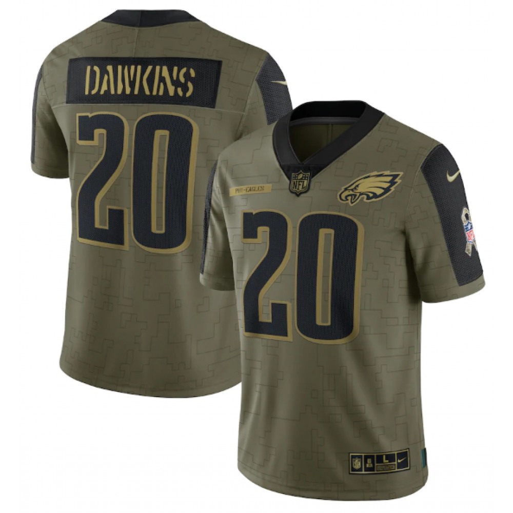 Men's Philadelphia Eagles #20 Brian Dawkins 2021 Olive Salute To Service Limited Stitched Jersey Men's Philadelphia Eagles #20 Brian Dawkins 2021 Olive Salute To Service Limited Stitched Jersey