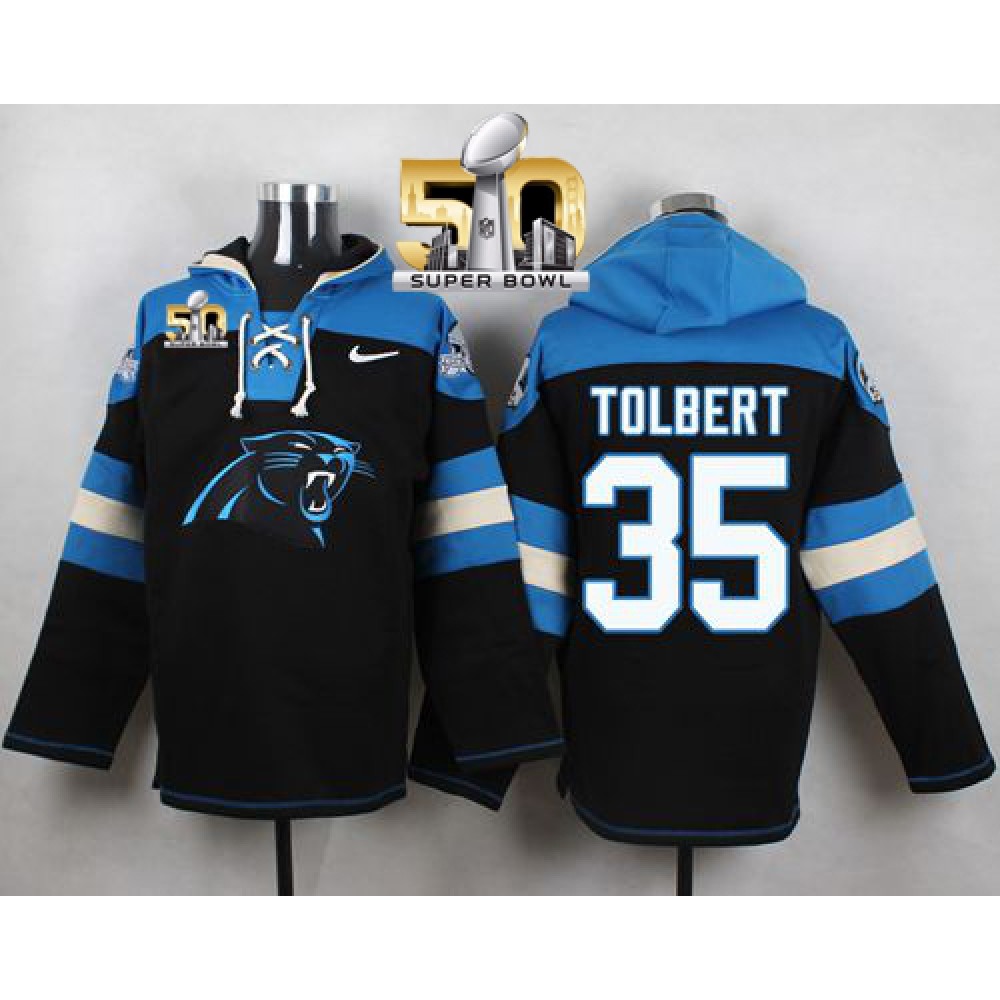 Nike Panthers #35 Mike Tolbert Black Super Bowl 50 Player Pullover NFL Hoodie