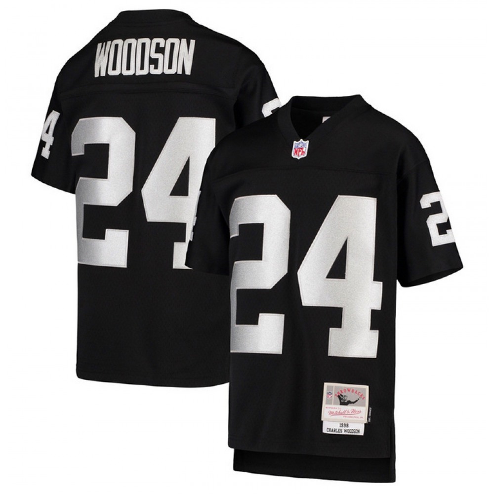 Men's Las Vegas Raiders #24 Charles Woodson 1998 Black Mitchell & Ness Stitched Jersey Men's Las Vegas Raiders #24 Charles Woodson 1998 Black Mitchell & Ness Stitched Jersey