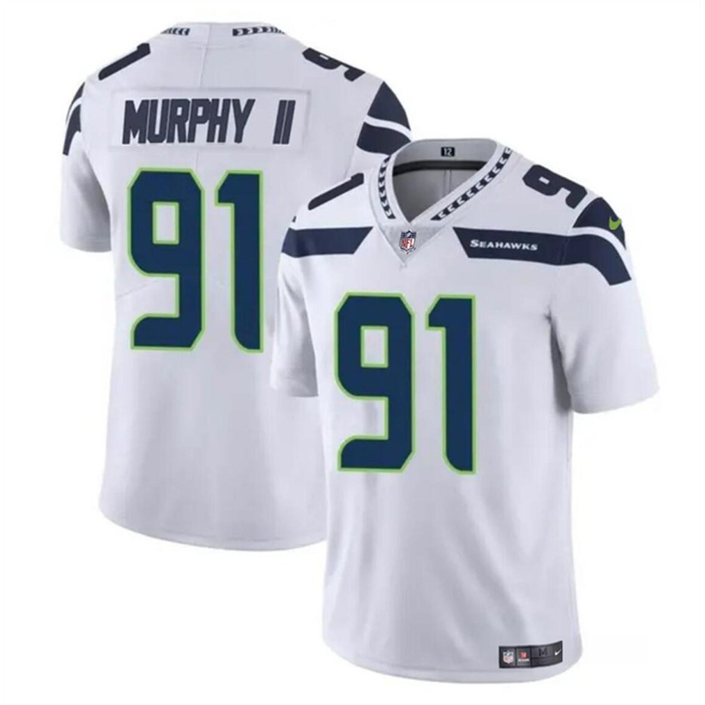 Men's Seattle Seahawks #91 Byron Murphy II White 2024 Draft Vapor Limited Stitched Football Jersey Men's Seattle Seahawks #91 Byron Murphy II White 2024 Draft Vapor Limited Stitched Football Jersey