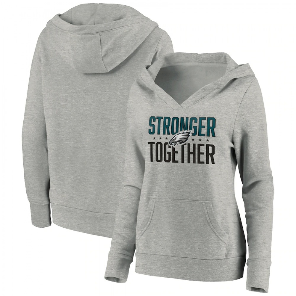 Women's Philadelphia Eagles Heather Gray Stronger Together Crossover Neck Pullover Hoodie(Run Small) Women's Philadelphia Eagles Heather Gray Stronger Together Crossover Neck Pullover Hoodie(Run Small)