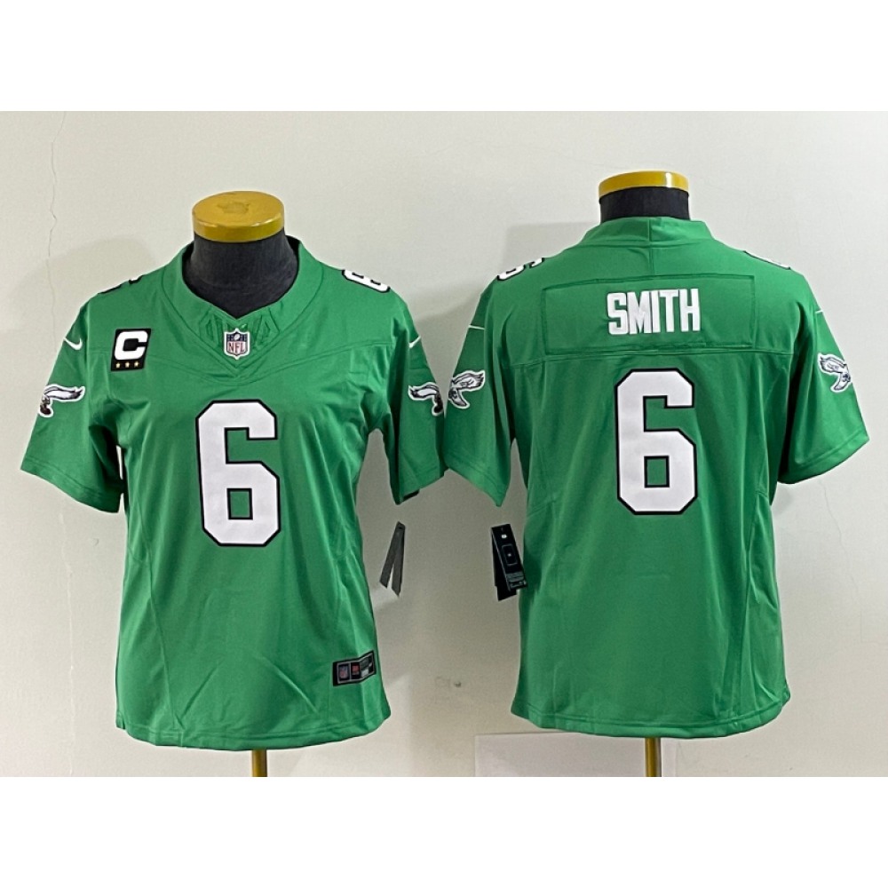 Women's Philadelphia Eagles #6 DeVonta Smith Green 2023 F.U.S.E. With C Patch Stitched Football Jersey(Run Small) Women's Philadelphia Eagles #6 DeVonta Smith Green 2023 F.U.S.E. With C Patch Stitched Football Jersey(Run Small)
