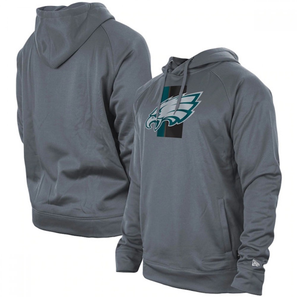 Men's Philadelphia Eagles Gray New Era Training Camp Raglan Pullover Hoodie Men's Philadelphia Eagles Gray New Era Training Camp Raglan Pullover Hoodie