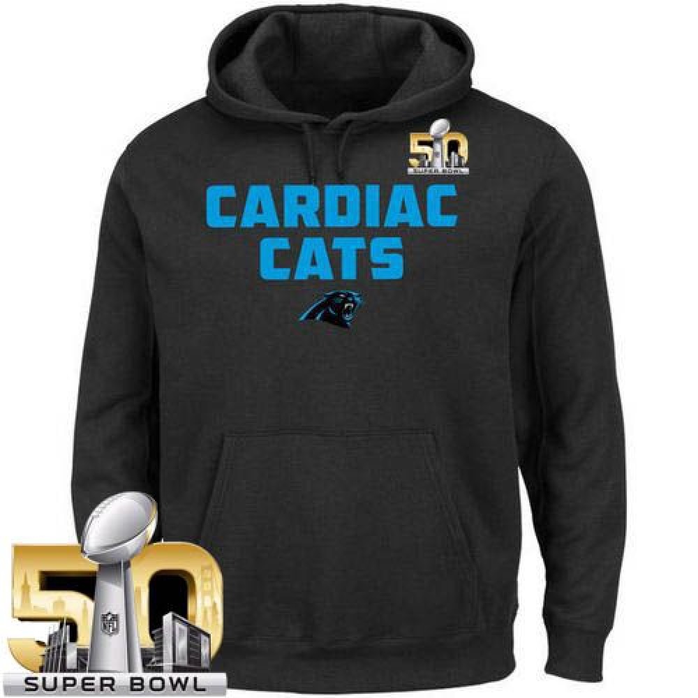 Men's Carolina Panthers Majestic Black Super Bowl 50 Hot Phrase Pullover Hoodie Men's Carolina Panthers Majestic Black Super Bowl 50 Hot Phrase Pullover Hoodie