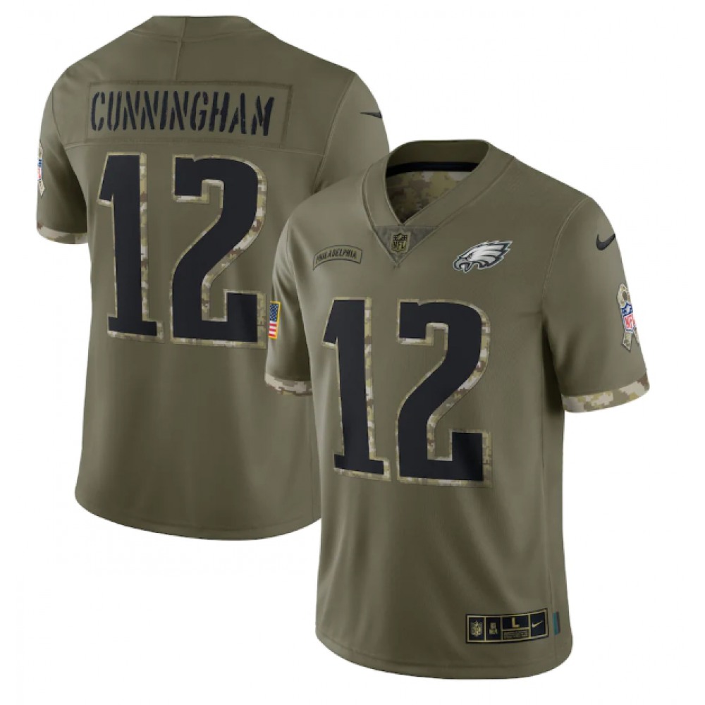 Men's Philadelphia Eagles #12 Randall Cunningham Olive 2022 Salute To Service Limited Stitched Jersey Men's Philadelphia Eagles #12 Randall Cunningham Olive 2022 Salute To Service Limited Stitched Jersey