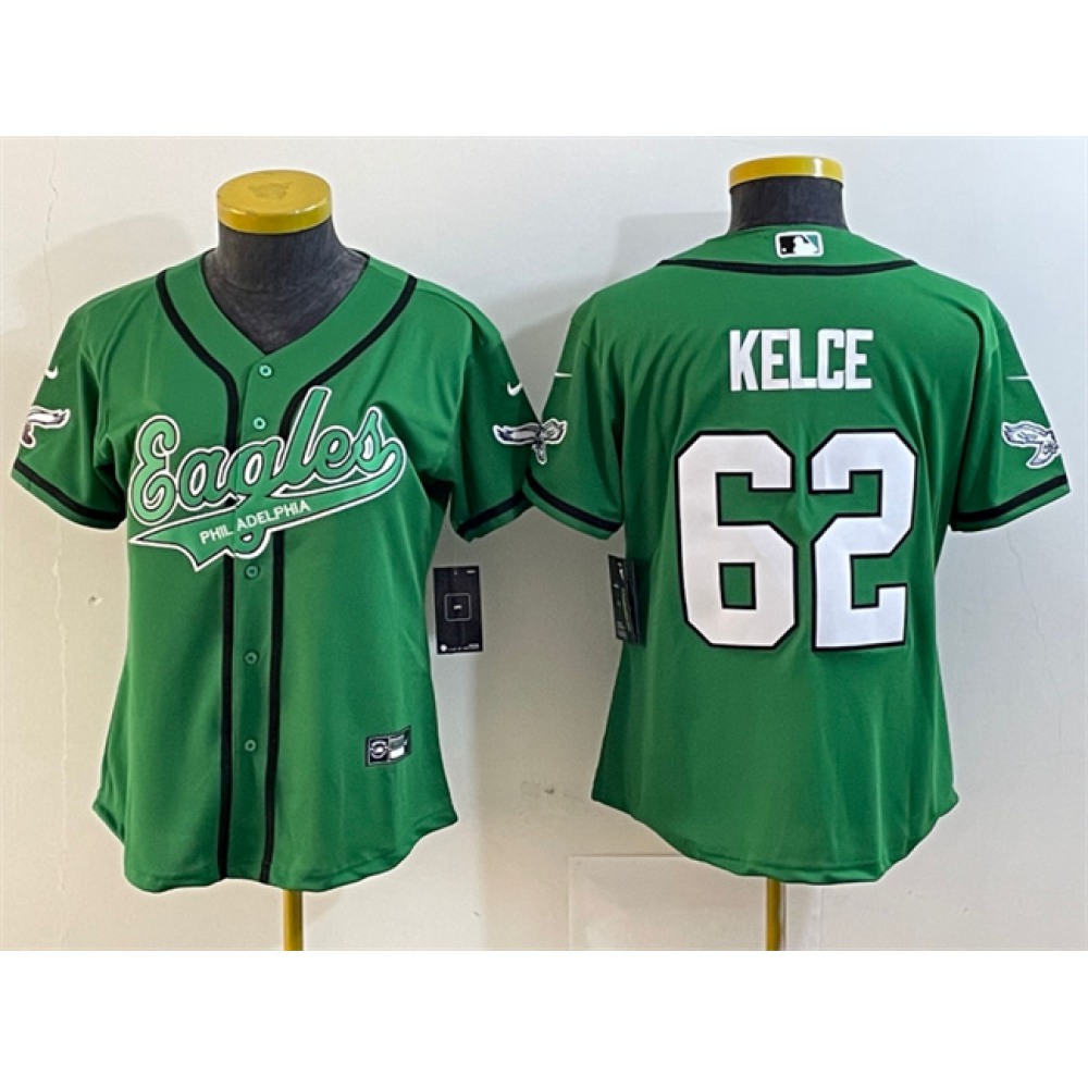 Women's Philadelphia Eagles #62 Jason Kelce Green Cool Base Stitched Baseball Jersey(Run Small) Women's Philadelphia Eagles #62 Jason Kelce Green Cool Base Stitched Baseball Jersey(Run Small)