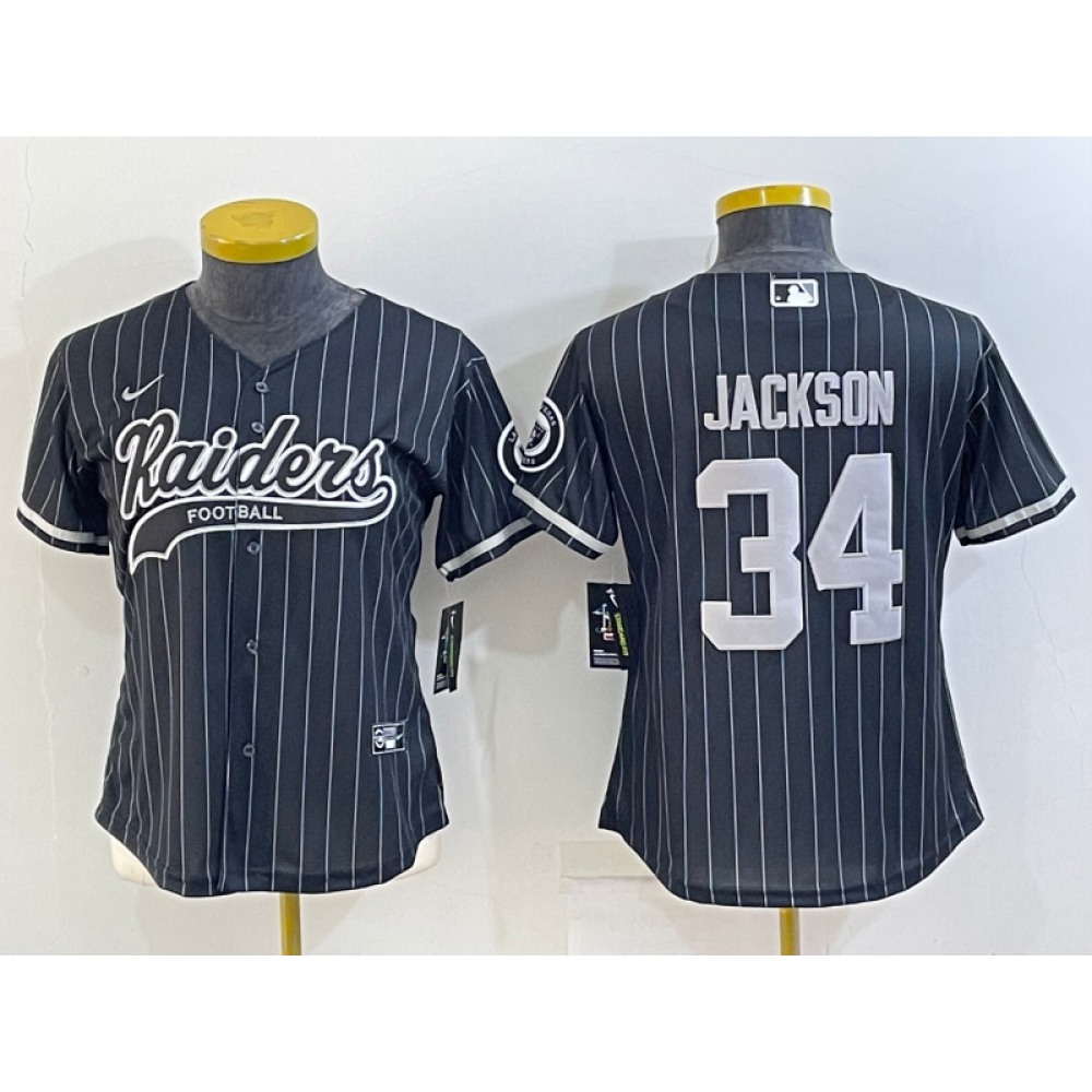 Youth Las Vegas Raiders #34 Bo Jackson Black With Patch Cool Base Stitched Baseball Jersey Youth Las Vegas Raiders #34 Bo Jackson Black With Patch Cool Base Stitched Baseball Jersey